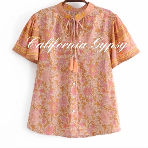Gypsy Boho Vintage Floral Blouse - Picture 2 of 14